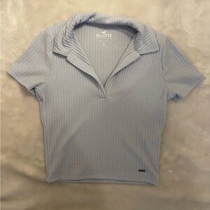 Hollister Women's Soft Blue Ribbed Button Down Shirt